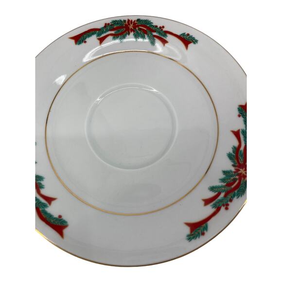 Set 5 Tienshan Fairfield Poinsettia & Ribbons Christmas Holiday 6" Saucer Plate - Picture 3 of 5